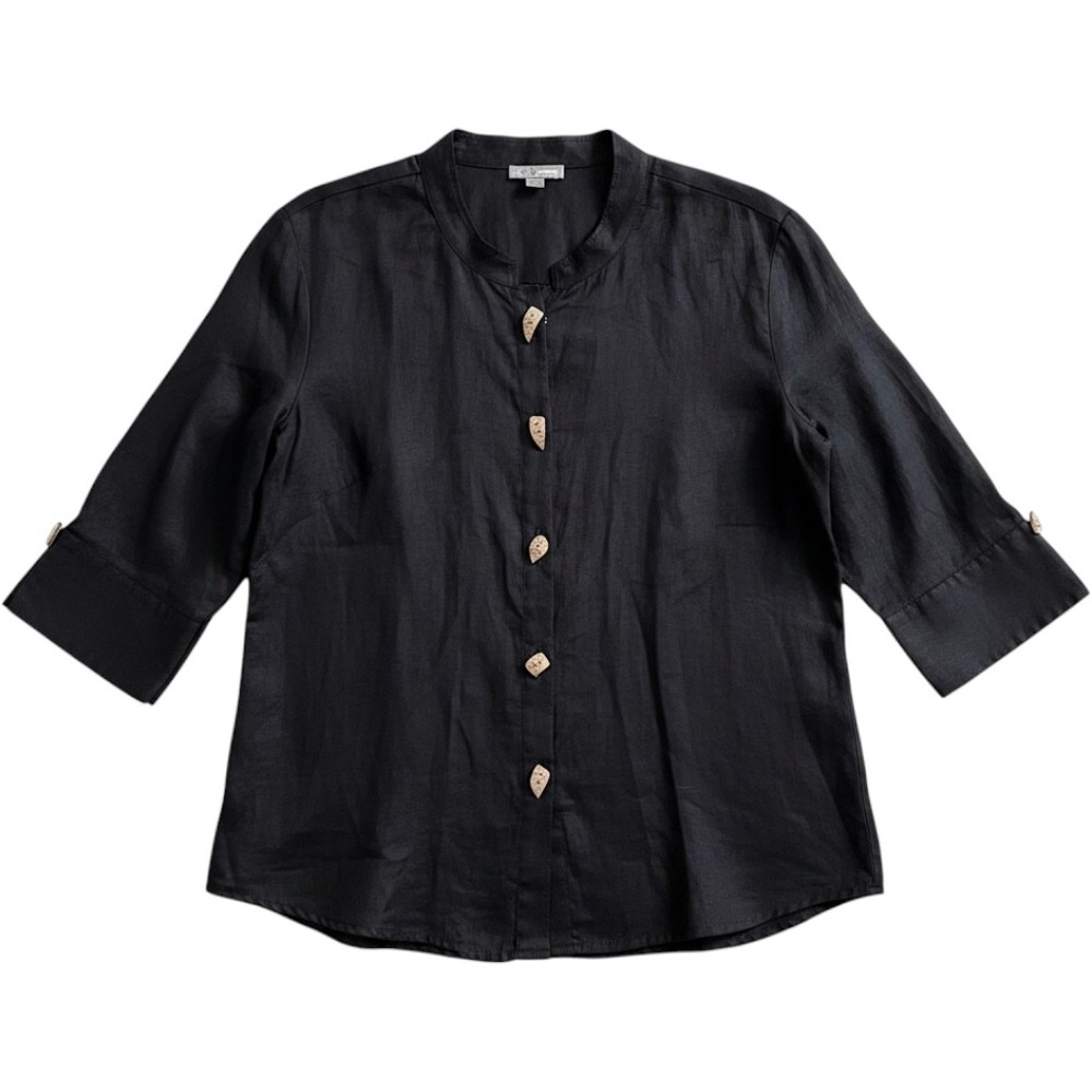 Go Silk Woman 3X Linen Mandarin Collar  top